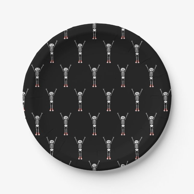 Cool Skeleton Halloween Pattern Paper Plate (Front)