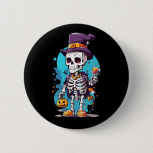 Cool Skeleton in a Top Hat Halloween 2 Inch Round Button