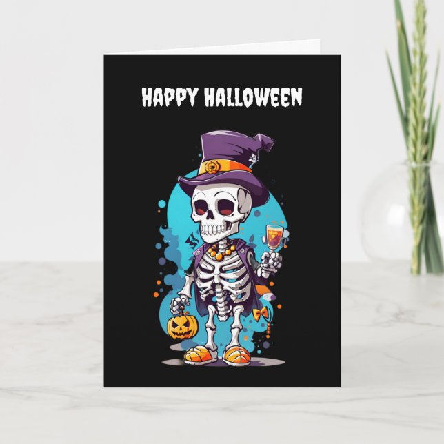 Cool Skeleton in a Top Hat Halloween Card (Front)