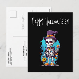 Cool Skeleton in a Top Hat Halloween Holiday Postcard