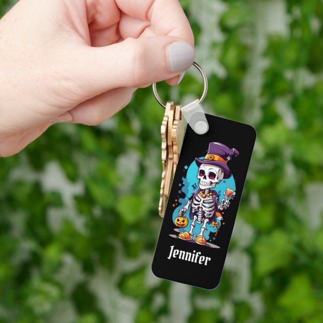 Cool Skeleton in a Top Hat Halloween Keychain (Hand)