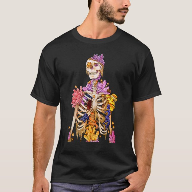 Cool Skeleton Plant Nature Crystal Mushroom Goth H T-Shirt (Front)