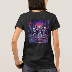 Cool Skeletons In The City Vaporwave Style Design T-Shirt