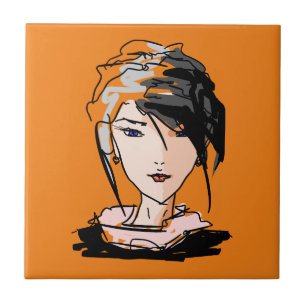 Cool Sketched Woman - Artistic Cartoon Character  Tile