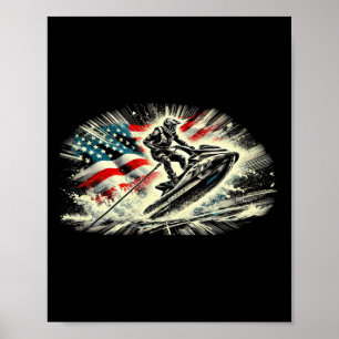 Cool Ski For Men Women Skiers Us American Flag Jet Poster