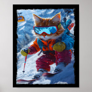 Cool Skiing Cat Funny Winter Snow Mountain Adventu Poster