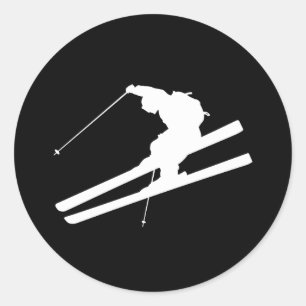 Cool skiing classic round sticker