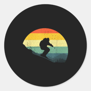 Cool skiing for men women retro ski snow skiers classic round sticker