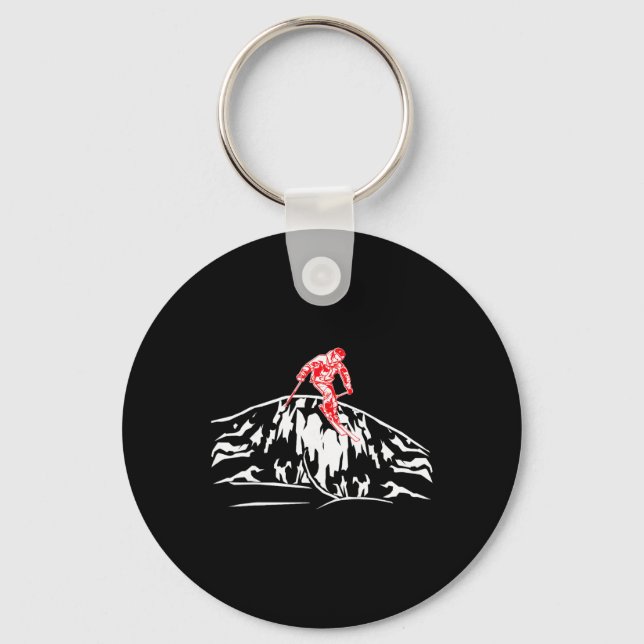 Cool Skiing Skis Downhill Mountain Adventure Skier Keychain (Front)