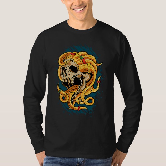 Cool Skull with Dreaded Locks Octopus Tentacles T-Shirt (Front)