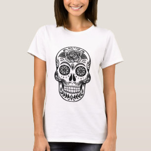 Cool skull with rose- black and white- T-Shirt