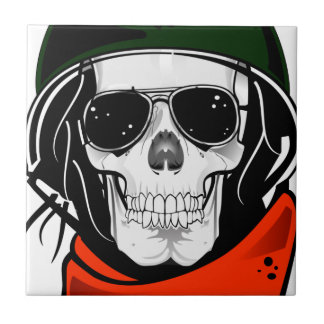 cool skull with sunglasses and helmet tile