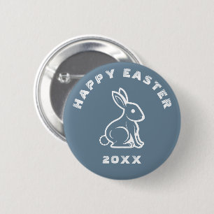 Cool Slate Blue White Happy Easter Bunny Rabbit 2 Inch Round Button