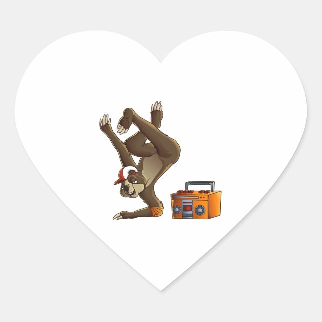 Cool Sloth Breakdance Funny  Heart Sticker (Front)
