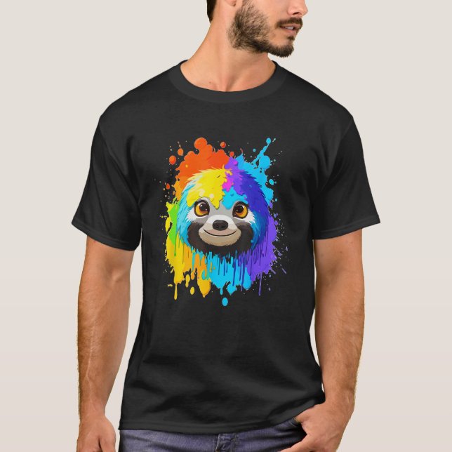 Cool Sloth Cute Colourful Splash Sloth T-Shirt (Front)