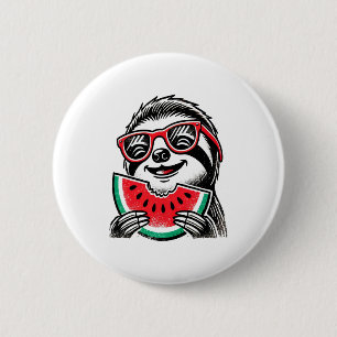 Cool Sloth Eating Watermelon 2 Inch Round Button
