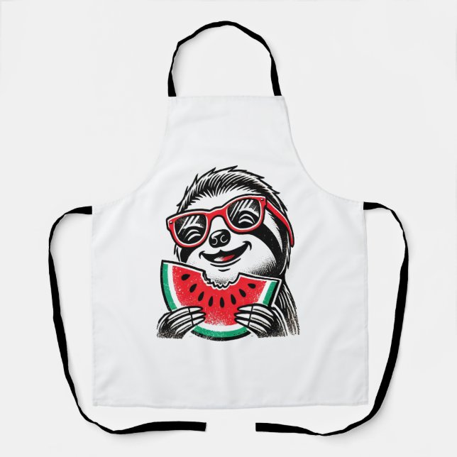 Cool Sloth Eating Watermelon Apron (Front)