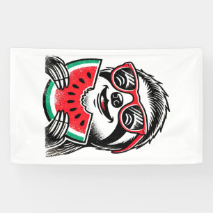 Cool Sloth Eating Watermelon Banner