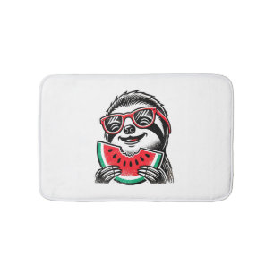 Cool Sloth Eating Watermelon Bath Mat