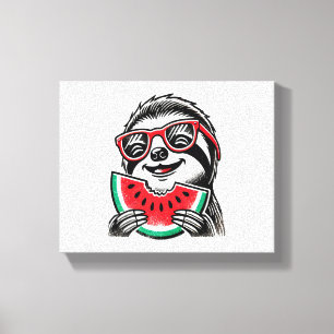 Cool Sloth Eating Watermelon Canvas Print