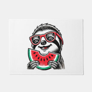 Cool Sloth Eating Watermelon Doormat