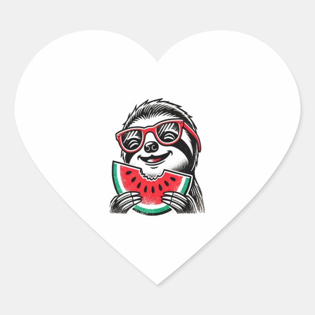 Cool Sloth Eating Watermelon Heart Sticker (Front)