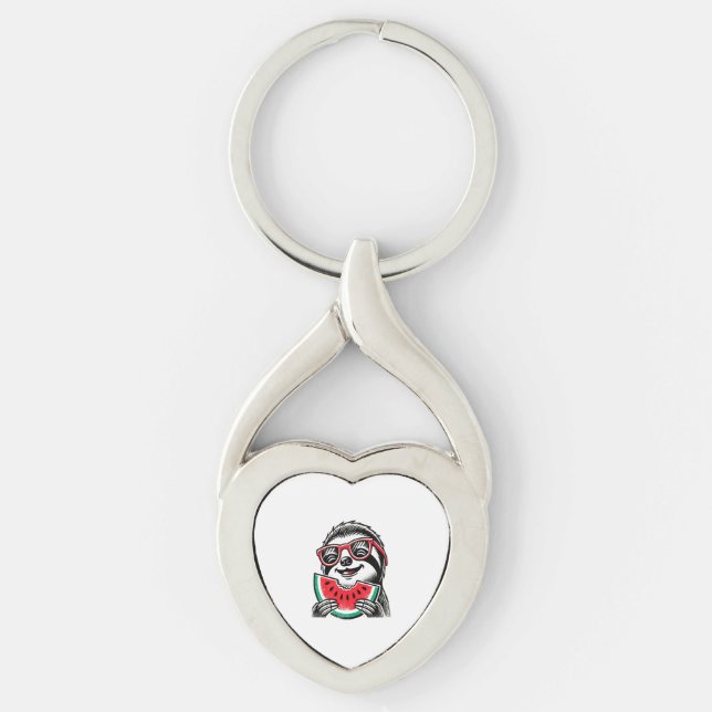 Cool Sloth Eating Watermelon Keychain (Front)