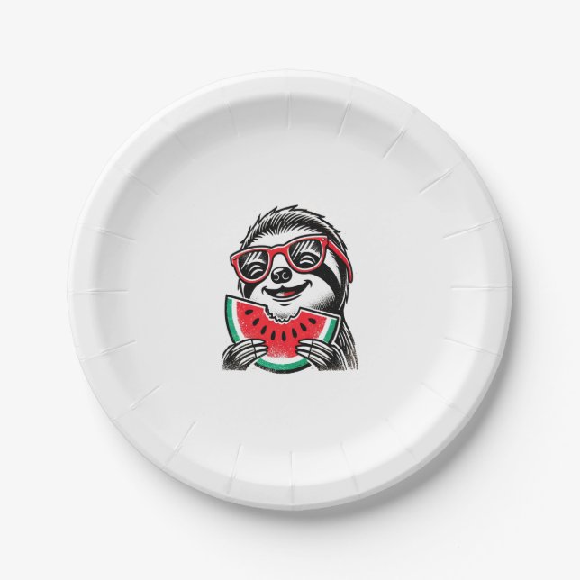Cool Sloth Eating Watermelon Paper Plate (Front)