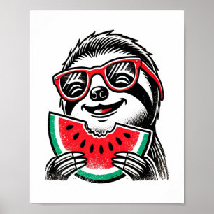 Cool Sloth Eating Watermelon Poster