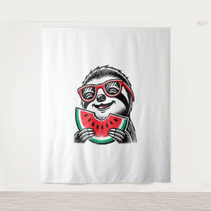 Cool Sloth Eating Watermelon Tapestry