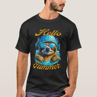 Cool Sloth Hello Summer Vacation Beach Summer T-Shirt