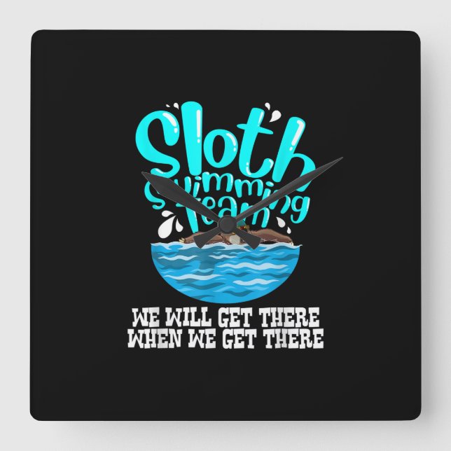 Cool Sloth Swimming Team Funny Animal Swimmer Square Wall Clock (Front)