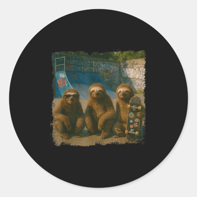 Cool Sloths Skatepark Vintage Photo  Classic Round Sticker (Front)