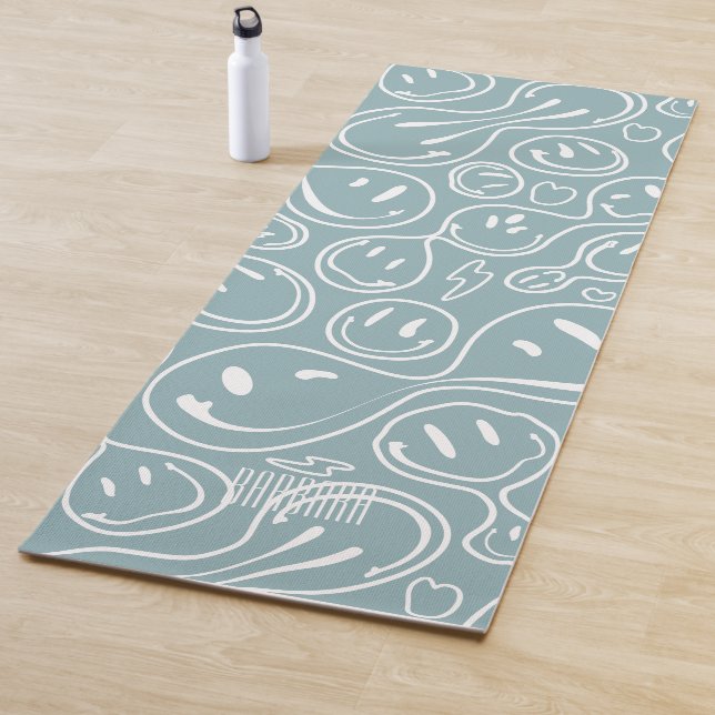 Cool Smiling Face Melting Smile Pattern Dusty Blue Yoga Mat (In Situ)
