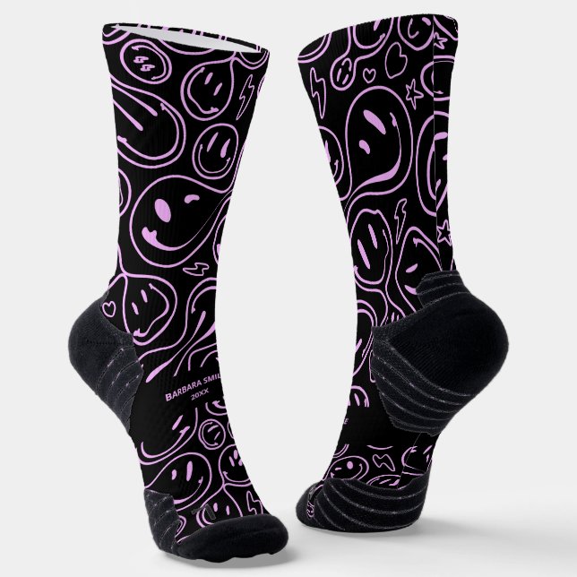 Cool Smiling Face Melting Smile Pattern Lavender Socks (Angled)
