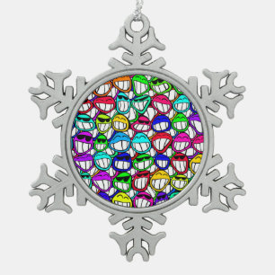 COOL SMILING FACES GROUP SNOWFLAKE PEWTER CHRISTMAS ORNAMENT