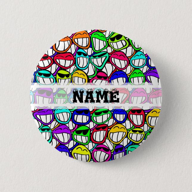 COOL SMILING FACES GROUP + your text 2 Inch Round Button (Front)