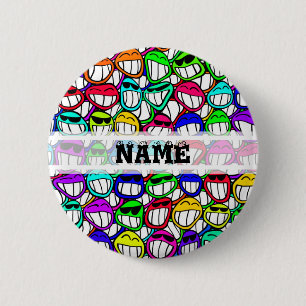 COOL SMILING FACES GROUP + your text 2 Inch Round Button