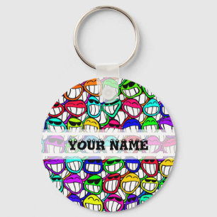 COOL SMILING FACES GROUP + your text Keychain