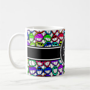 Cool Smiling Faces Pattern I + your monogram Coffee Mug
