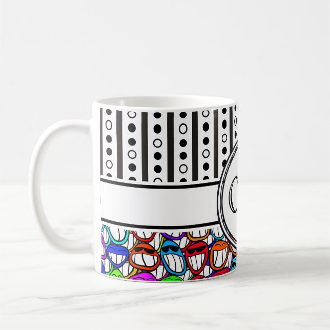 Cool Smiling Faces Pattern I + your monogram Coffee Mug (Left)