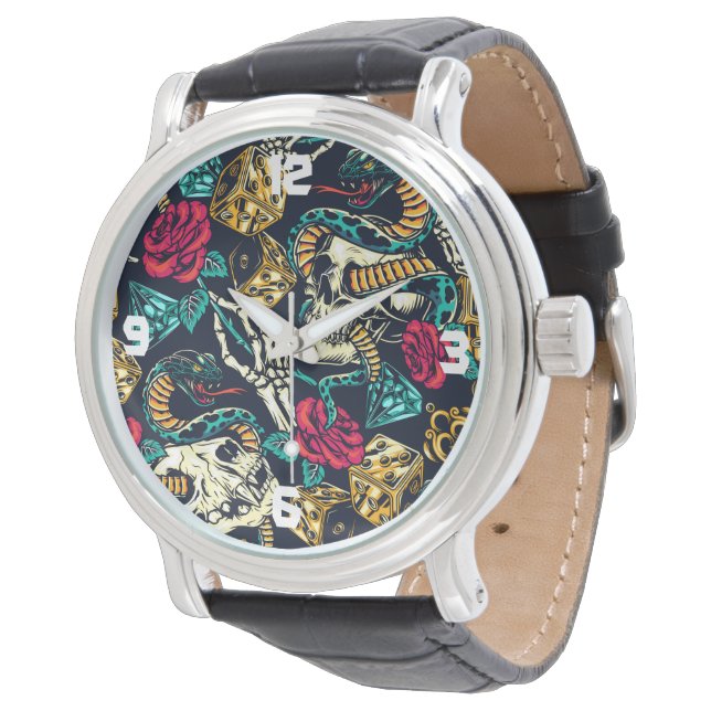 Cool Snakes & Skull Men's Watch (Angled)