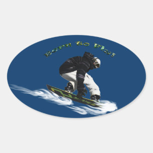 Cool Snow Boarder Winter Sports Theme Oval Sticker