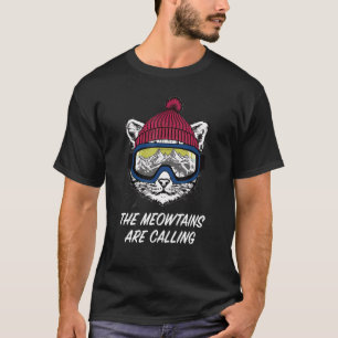 Cool Snowboard Ski Lover Mountain Skier Funny Cat T-Shirt
