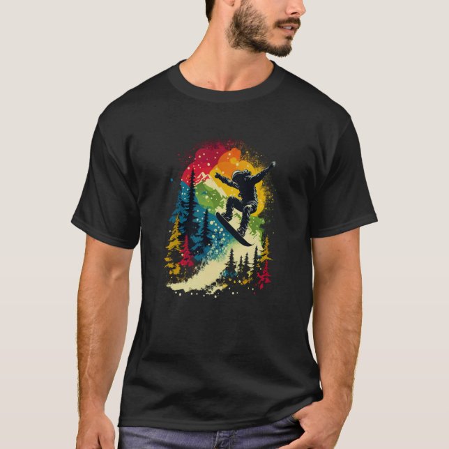 Cool Snowboarder Snowboarding Mountains Trees Men' T-Shirt (Front)