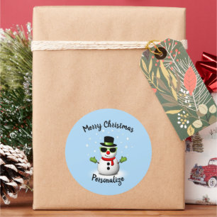 Cool Snowman Adorable Smirk Christmas Personalize Classic Round Sticker