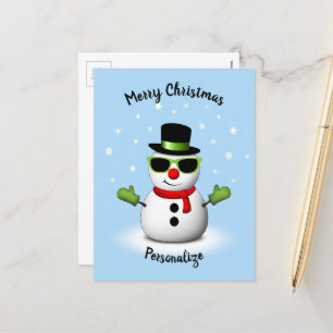 Cool Snowman Adorable Smirk Christmas Personalize Holiday Postcard