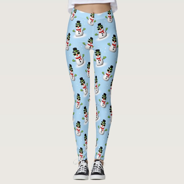 Cool Snowman Christmas Winter blue pattern Leggings (Front)
