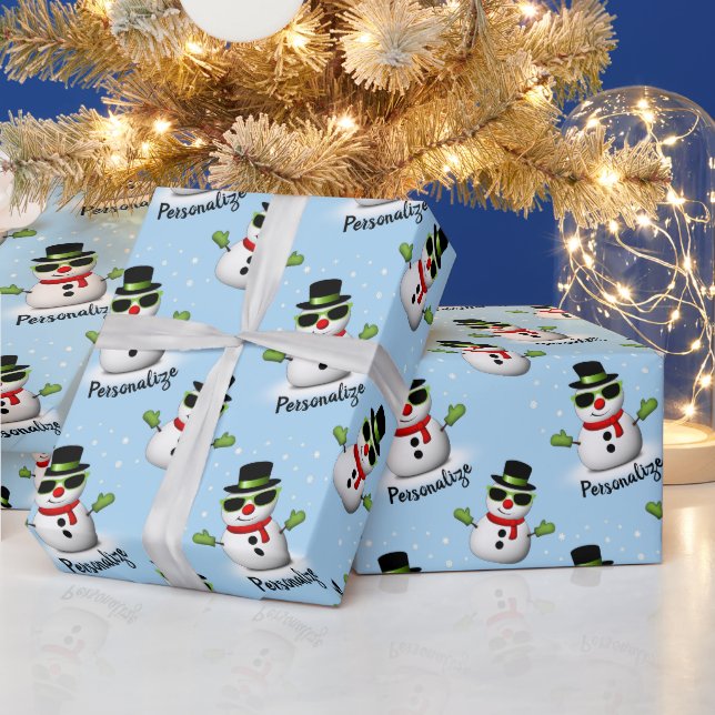 Cool Snowman Christmas Winter blue pattern Wrapping Paper (Holidays)