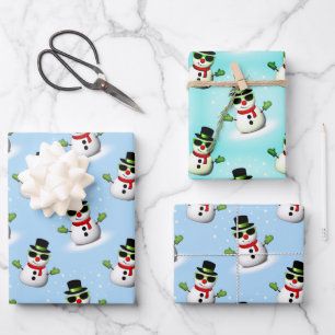 Cool Snowman Christmas Winter blue pattern Wrapping Paper Sheet